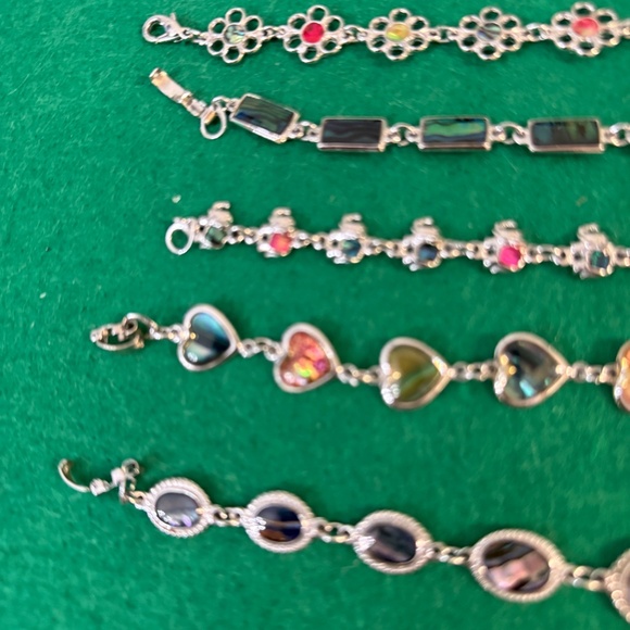 5 Abalone Link Bracelets Silver Tone Metal Heart Elephant Flower Oval Rectangles - Picture 2 of 5
